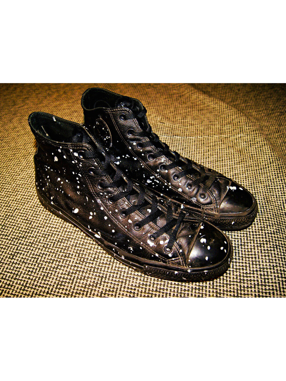 CUSTOM Converse Sz 13 Black Leather Paint Splatter All Star